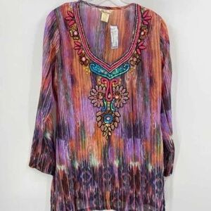 Lucky & Coco  Womens Size M Boho Beaded‎ Colorful Statement Swim Coverup Tunic